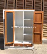 Almari Pakaian Cermin Pintu 3 Kayu Jati Finishing Natural & Duco Putih RKJ-LMP 06 - Image 2