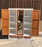 Almari Pakaian Cermin Pintu 3 Kayu Jati Finishing Natural & Duco Putih RKJ-LMP 06 - Image 3