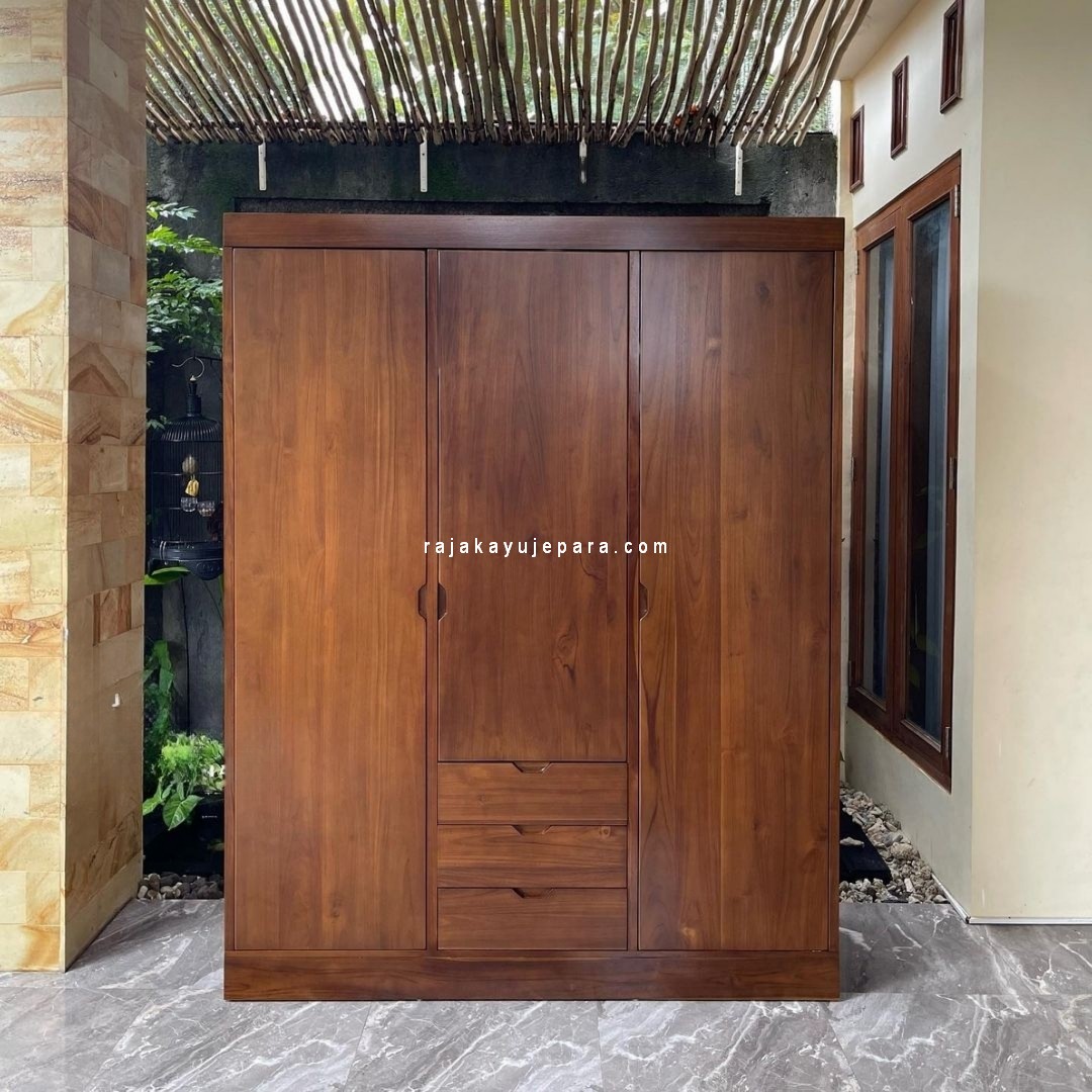 Harga Lemari Baju Pintu 3 Kayu Jati Model Modern Minimalis RKJ-LMP 03 (1) Harga Lemari Baju Pintu 3 Kayu Jati Model Modern Minimalis RKJ-LMP 03 - Image 1