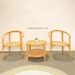 Katalog Set Kursi Teras Minimalis Kayu Jati Kombinasi Rotan RKJ-STRS 04 - Image 2