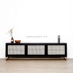 Modern Buffet Meja TV Furniture Minimalis Kayu Jati Kombinasi Rotan RKJ-BUFTV 04