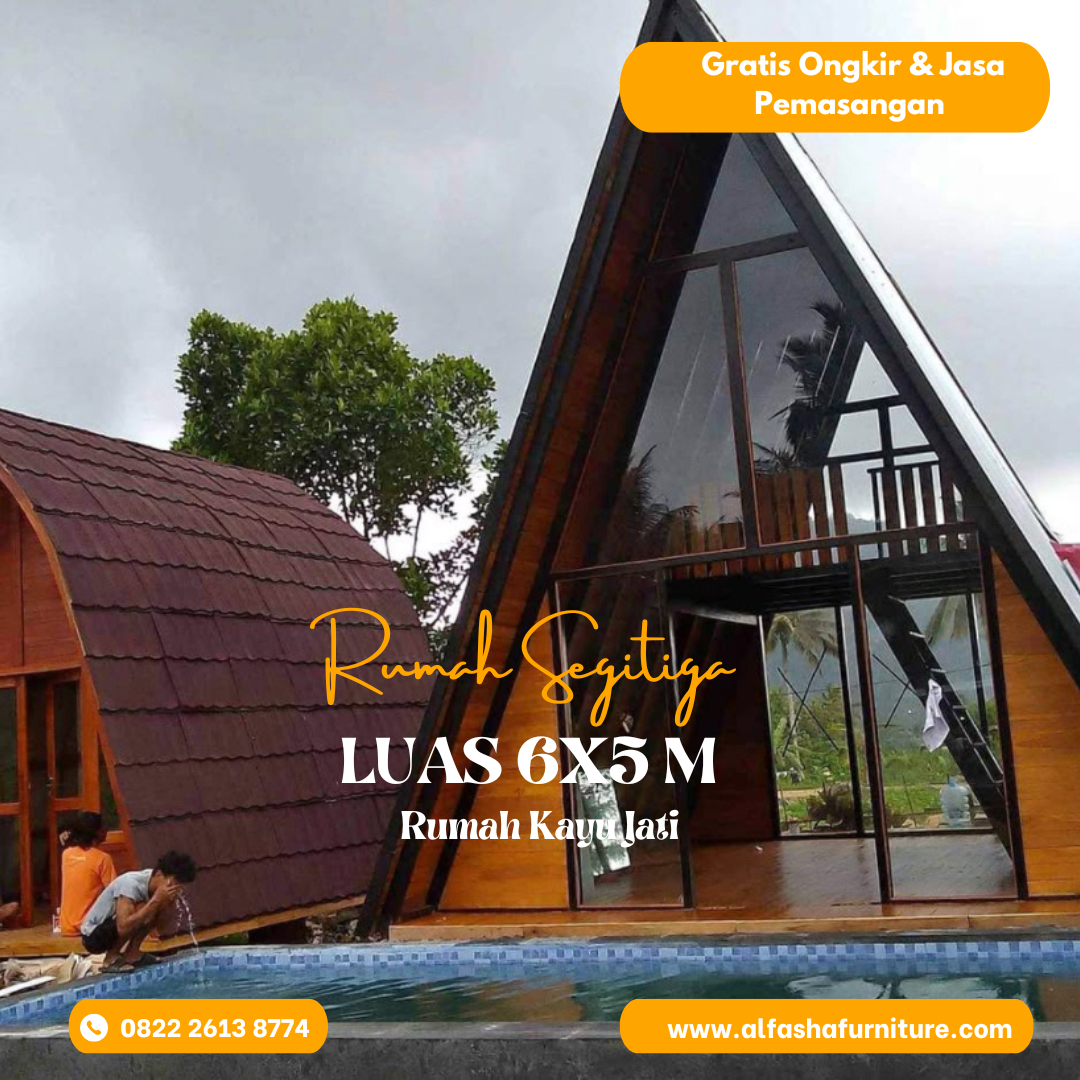 Oren Minimalis Asuransi Keluarga Instagram Post Rumah Segitiga Kayu Jati | Rumah Segitiga Minimalis | Cottage Rumah Kayu - Image 1
