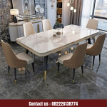 Jual Meja Makan Marmer Modern 6 Kursi Stainless Gold Mewah