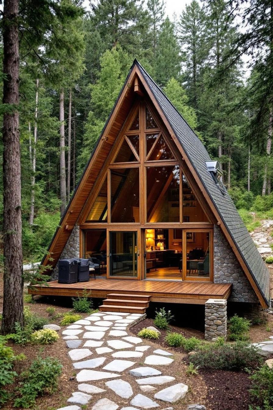 rumah segitiga kayu Rumah Kayu A-Frame Minimalis Untuk Resort, Cafe & Homestay - Image 1