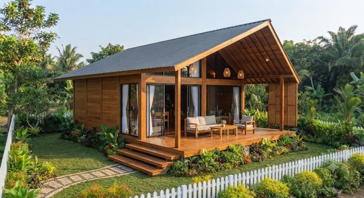 7520e3dc83deef9469ec968ac770de0d Rumah Kayu Minimalis Modern Cocok untuk Hunian dan Villa - Image 1