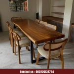 Set Meja Makan Kayu Jati Solid 6 Kursi Rotan
