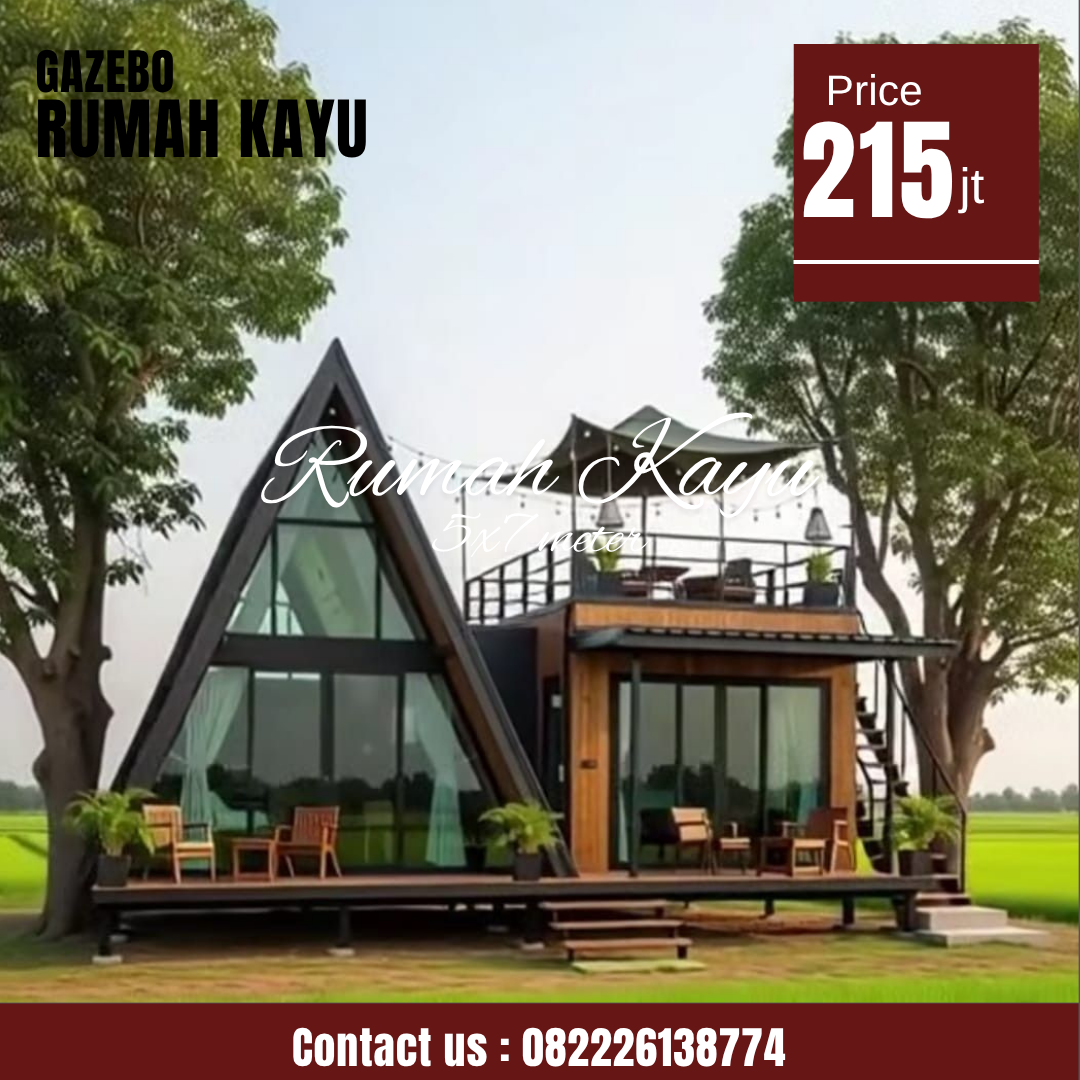 Abu Abu Inspirasi Desain Moderen Furniture Instagram Post (97) Rumah Kayu A-Frame 2 Lantai dengan Rooftop - Image 1